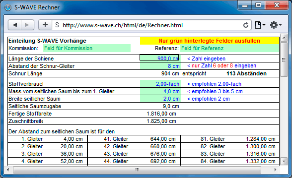 ffnet ein solches Fenster mit dem S-WAVE Rechner